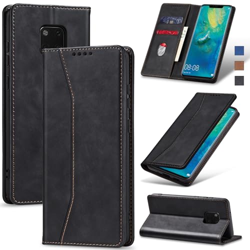 Jasonyu Funda para Huawei Mate 20 Pro,Cuero PU Carcasa,Tipo Libro Flip Case con Tarjetas y Cartera,Soporte Plegable,Cierre magnético,Capa (Negro)
