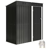 Outsunny Metall Gerätehaus 1,37 m², abschließbar Geräteschuppen mit Pultdach Lüftung Handschuhen, 163 x 90 x 179 cm, wetterfest Gartenhaus Outdoor Schuppen für Garten Terrasse Hinterhof Dunkelgrau