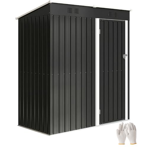 Outsunny 5 x 3 ft Lean-to Garden Shed, Outdoor Storage Shed with Lockable Door and Vents, Metal Tool Storage House for Garden and Patio, Dark Grey