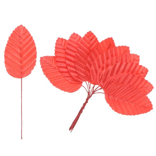 M METERXITY 100-Pack Artificial Silk Leaf Faux Wire Single Leaves Red