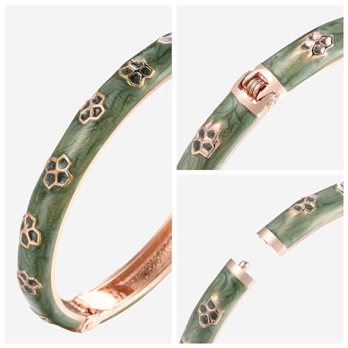 UJOY Vintage Cloisonne Bangle Red Color Golden Flower Enamel Bracelet 2.4'' Spring Hinged Openable Cuffs4