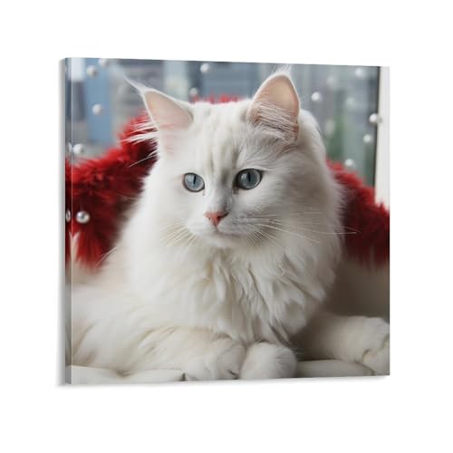 Toile de chat blanc abstraite 50 x 50 cm pour habiller un mur vide avec un cadre moderne