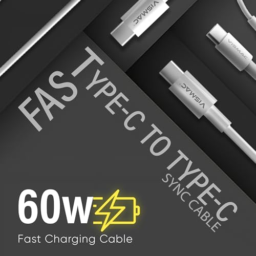 Image of Vismac Type C to Type C Cable, 60W Fast Charging Support,1M Durable PVC Build, High-Speed Data Transfer & Safe Power Delivery for All USB-C Devices (White)