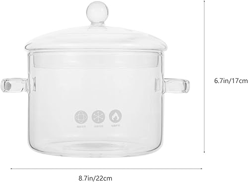 Miniatura 2 de MAGICLULU Olla de cocina de vidrio grueso cacerola transparente con tapa Olla de cocina de vidrio para fideos, sopa, cereales, frutas, 64.2 fl oz