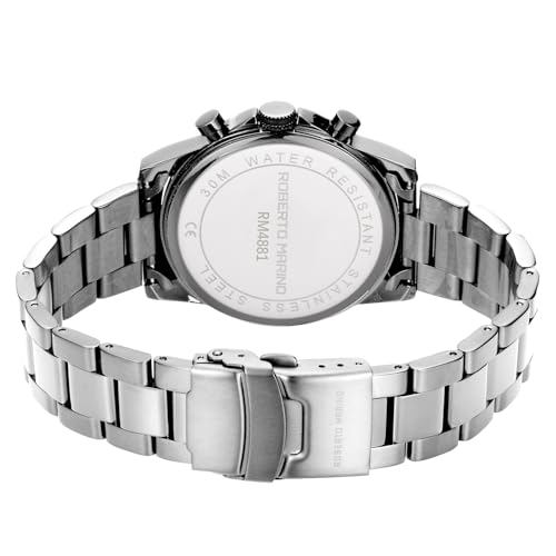 Roberto Marino RM4881 Men’s Luxury Wrist Watch – Stainless Steel Japanese Quartz, 43mm, 3 ATM Water Resistant, Black Dial – Elegant Dress Watches for Men — view 4
