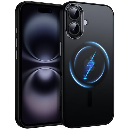 Flyzoo Cover Magnetica per iPhone 16, Compatibile con MagSafe, Protezione Anticaduta Antiurto di Grado Militare, Custodia Traslucida Opaca Protettiva Sottile Antiurto, 6,1 Pollici, Nero