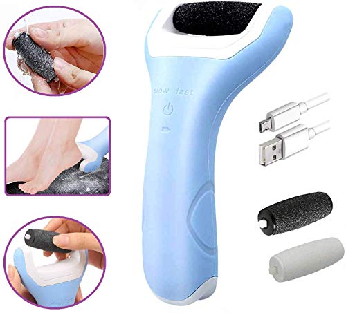 WALLE Foot File Electric Hard Skin Remover Foot Pedicure Callus Remover USB Rechargeable Foot Care Tool with 2 Roller Heads for Cracked Heels Dead Skin (Blue)