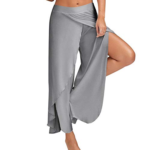 Bebling Pantalones de harén para Mujeres Pantalón de chándal con Abertura Lateral Hippie Yoga Chándal de Playa Gris Claro, Pequeño