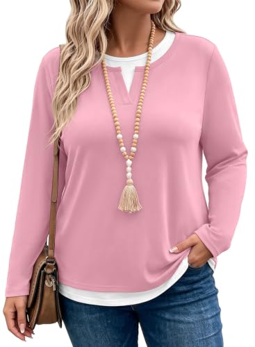 Image of Eytino Women Plus Size Fall Tops Patchwork Shirts (1X-5X)