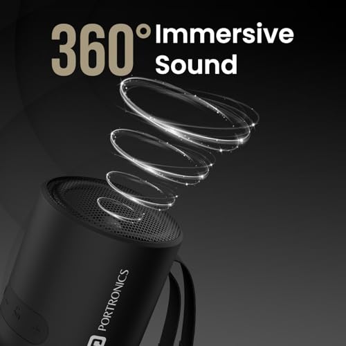 Portronics Soundpot 20W Wireless Bluetooth Portable Speaker with 360° immersive Sound, Upto 6 Hours Playtime, in Built Mic, TWS Mode, Easy Control, Strong Lanyard, Type C Fast Charging(Black) 7 41F6JPo41EL
