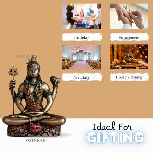 Image of Shiva Statue Car Dashboard Idol, Shiv Ji for Birthday,Annivesary, Home & Office Pooja Room,Living Room Show piece new House Warming Gift (Golden,Size -8 * 7 * 3.5 cm,Resin)