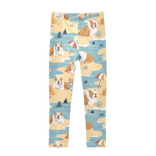 Pug Dog Beach Umbrella Girls Leggings Ultra Soft Compression Yoga Gym Pants for Kids 4-10T