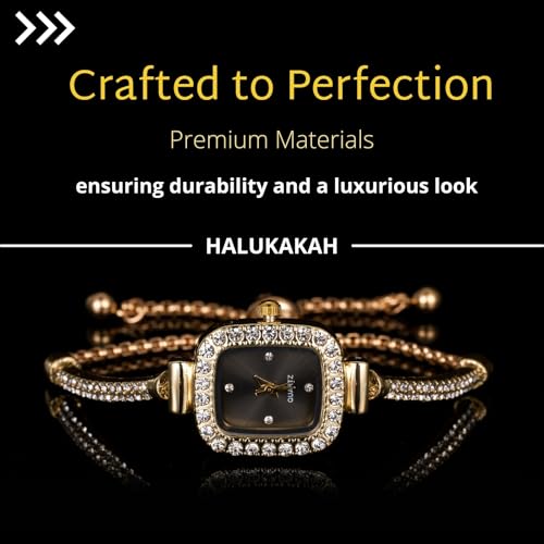 Image of Halukakah Kids' Sparkling Diamond Watch - 18k Real Gold /Rose Gold /Platinum Plated - Multiple Colors Rectangle Dial - Quartz Adjustable Stainless Steel Wristwatch - Suitable for Boys and Girls