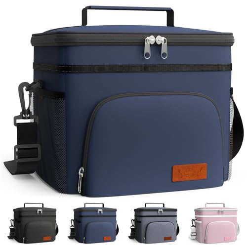 Image of HOTOR Insulated Lunch Box Men Women Leak-Proof Cooler Lunch Bag 9L | 4 Pockets, Adjustable Strap, Ideal for Work, Picnic, Travel, Camping, Gift, Navy Blue