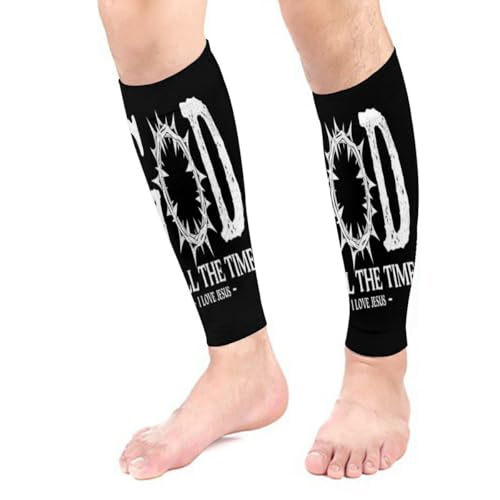 God Is All The Time I Love Jesus Religious Men Women Calf Compression Sleeve for Unisex Sports Support Running Basketball Football Leg Sleeves Protection Cycling