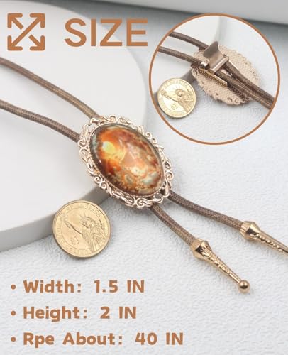 Image of PEARLY JUN Bolo Tie for Women Men Flower Rose Western Cowboy Brown Leather Country Style String Vest Gifts