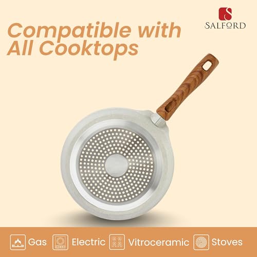 Image of SALFORD Forged Non-Stick Tava | 28 cm | Gas & Induction Base | Non-Toxic PFOA Free Coating | 1Y Warranty | Roti, Dosa, Pancake, Chilla | Wooden Finish Handle | White Spatter