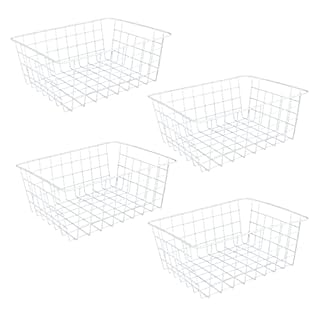 MIVIDE 4PCS White Metal Wire Storage Baskets, Freezer Baskets for Chest Freezers, Small Wire Basket for Freezer Kitchen Pantry Closets Bathroom (28x22x12cm)