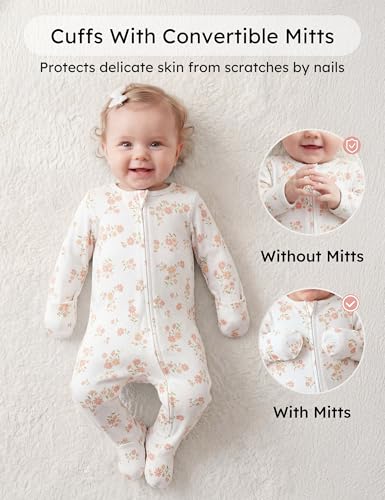 Image of Yoofoss Baby Pajamas 100% Organic Cotton Baby Sleepers for Newborn 0-3 3-6 6-9 Months Boys Girl Clothes 3pcs Footed PJs