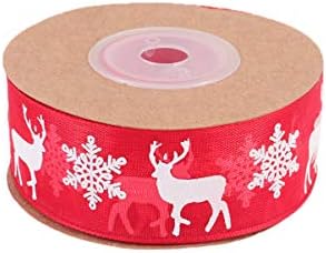 1 Roll 10M Christmas Ribbon Snowflake Deer Pattern Craft Trim Ribbon Cake Gift Wrapping Tape Ornament for Party Decor New Year Wedding (Red)