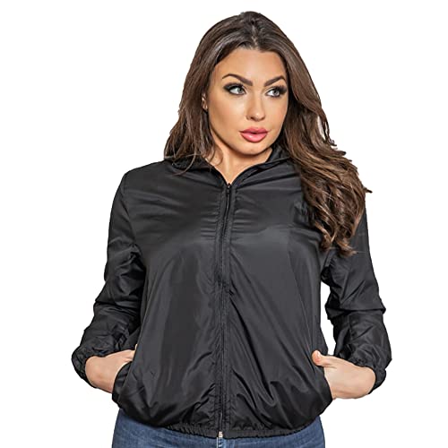 Jaqueta Corta Vento Feminino Forrada Impermeável com Bolsos e Tou...