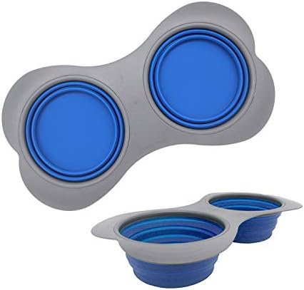 Collapsible Portable Silicone 66oz Extra Big Double Dog Bowls with Plastic Rim,Foldable Travel pet Feeder, Portable Basic Bowls for Dog…