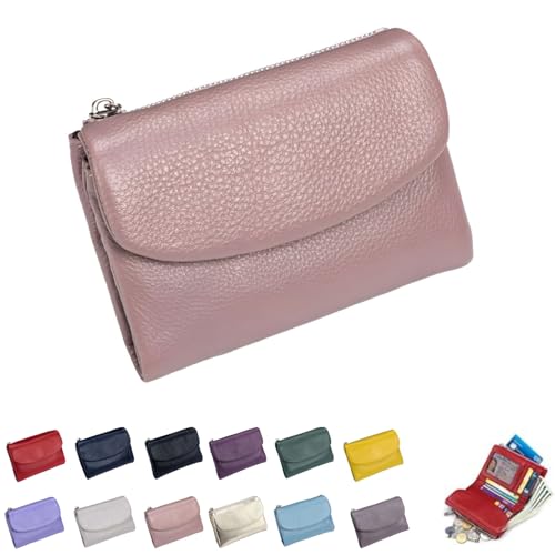 Joyfullygo Wallet, Joyfullygo Unisex Pebble Leather Wallet, 5.3In Short Genuine Leather Coin Card Holder, Small Compact Bifold Pocket Purse Waterproof And Large Capacity (Pink)
