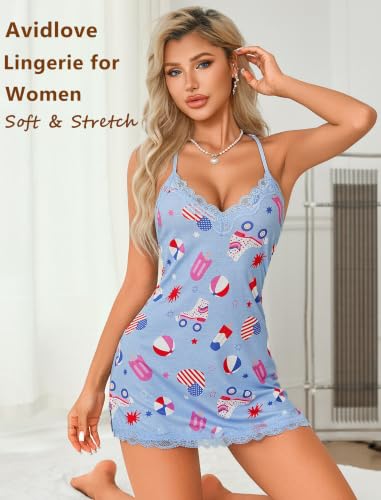 Image of Avidlove Womens Nightgown Sexy Lace Sleepwear V Neck Full Slip Chemise Lingerie Cotton Night Gowns Babydoll Sleepshirt