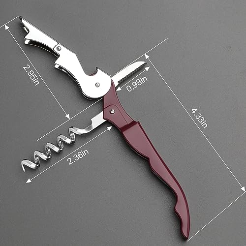 Uaorexplo Manual Wine Opener, 2PCS, Server Wine Key, Double Hinged Corkscrew with Foil Cutter, Sturdy Stainless-Steel Screw, Bottle Opener for Server, Waiter, Bartender and Sommeliers, Black&Wine Red