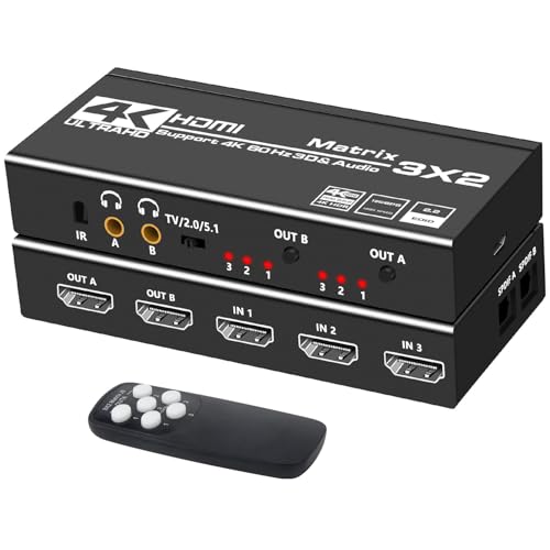 Amazon | HDMIマトリックス 3入力2出力 HDMI 切替器 4K@60Hz HDM