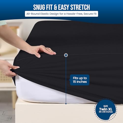 Utopia Bedding Waterproof Mattress Protector Twin XL Size, Premium Terry Mattress Cover 200 GSM, Breathable, Fitted Style with Stretchable Pockets (Black)