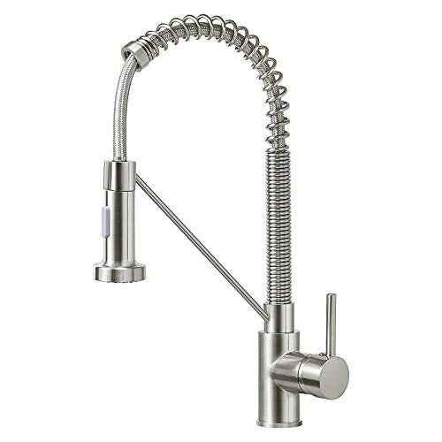 Qomolangma Spring Kitchen Faucet, Commercial Stainless Steel Single Handle Pull Down Sprayer Kitchen Faucet, Brushed Nickel Kitchen Sink Faucet