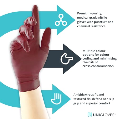 Miniatura 2 de Unigloves Burgundy Pearl - Guantes De Examen De Nitrilo - Guantes Desechables Multiuso, Sin Polvo Y Sin Látex - Caja De 100 Guantes, Color Borgoña, Pequeños Gp0122
