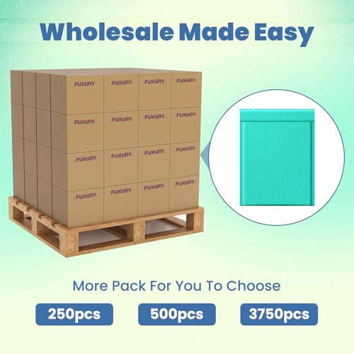 Image of Fuxury Bubble Mailers 10x13 Inch Teal 250 Pack, Opaque Padded Envelopes for Clothing, Books, Makeup & Accessories, Self Seal Shipping Bags for Small Business