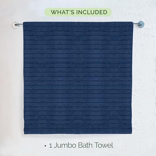 Image of Elegant Comfort 100% Turkish Cotton Corduroy Ribbed Luxury Jumbo Bath Towel Ultra Soft - 35 x 70 Inch - Luxury Spa Premium Hotel Quality Highly Absorbent and Quick Dry Large Bath Towel, Navy