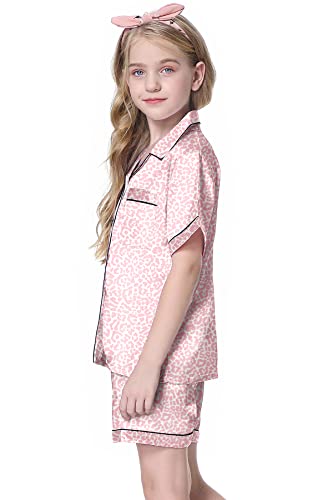 Image of Schbbbta Girls & Women Satin Pajamas Set, 2Piece Silk Nightwear Button-Down Sleepwear for Teen Kids, 3 Years - Women XXL