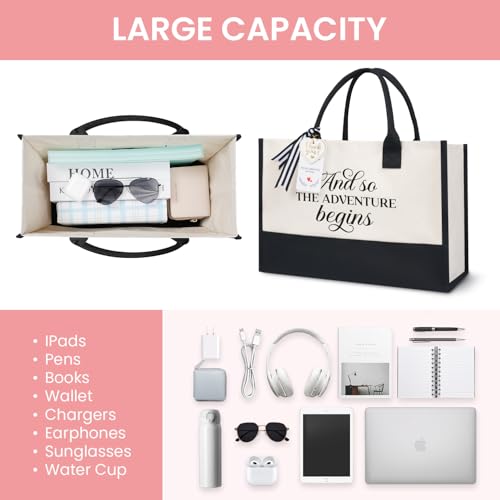 Image of BAGAIL Initial Tote Bag, Personalized Birthday Gifts for Women, Teacher, Friends, Mom, Wedding, Monogrammed Beach Bag