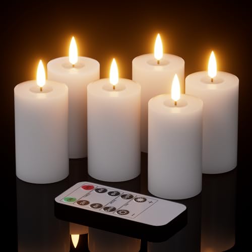 Image of Mirror Surface Votive Candles Battery Operated with Remote Timer, 6pcs Real Wax LED Votive Candle Realistic Flickering for Wreaths Memorial Lantern Φ 2 inch H 4.5 inch White