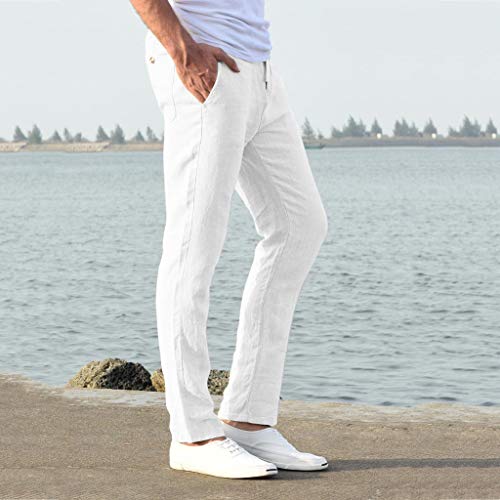 tuduoms Men's Slim-Fit Slacks Drawstrintg Linen Capri Pants Casual Straight Fit Tapered Trouser Lightweight Summer Beach Pant3