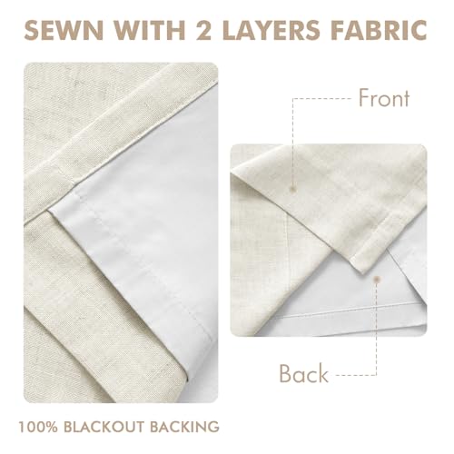 MIULEE Natural Pinch Pleated 100% Blackout Linen Curtains for Bedroom, Room Darkening Light Blocking Window Curtains 84 inches Long for Living Room, Black Out Pleat Drapes with Pin Hooks, 2 Panels by MIULEE - Image 5