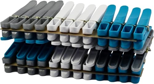 LAGUELLE - 36 Pinzas para Ropa de Plástico – 100% Reciclables, Protección UV, Sujeción Suave Que Cuida la Ropa - Azul, Blanco y Gris