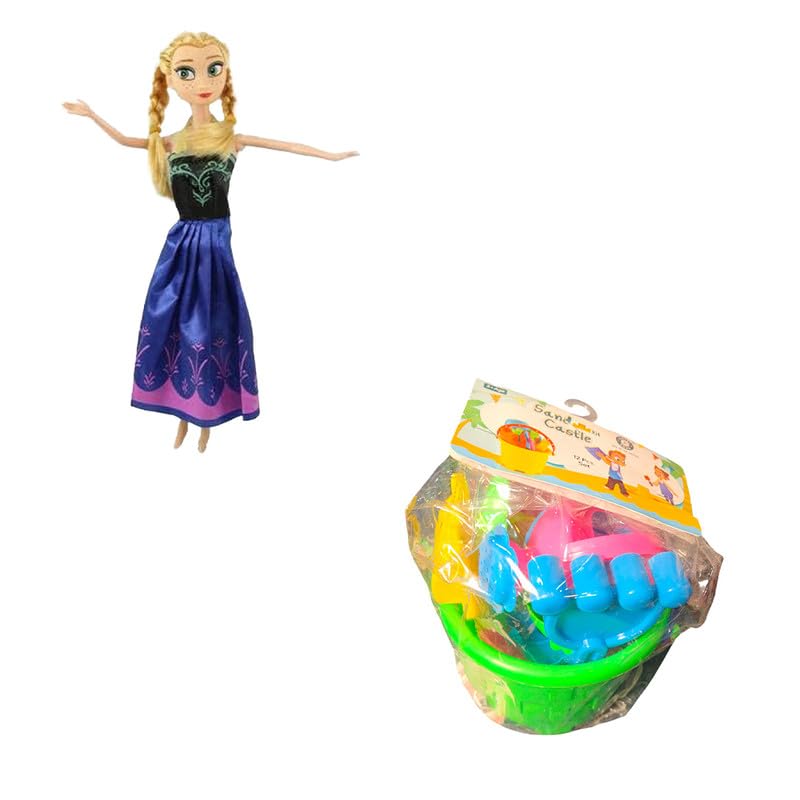 AKTOON TOYS (Combo Pack) Beach Sand Toys Castle Play Set with Fish Rattle & Princess Collection Fashion Two Cute Doll with Two Baby Doll for Girls - Multicolor