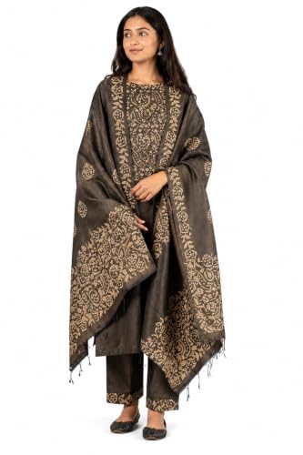 Image of HAIDER ALI AND SONS Women's Cotton Silk Batik Print Unstitched Salwar Suit Dress Material with Dupatta | Bhagalpuri Handloom Fabric | Casual, Office & Festival Wear