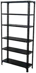 ALIJA Slotted Angle Metal Rack with Shelf Shelving Unit Multipurpose Rack (6 Shelf, 6 X 3 X 1 Ft. / 72 X 35 X 12 Inch) (Black, 24 Gauge Shelves, 18 Gauge Angle)
