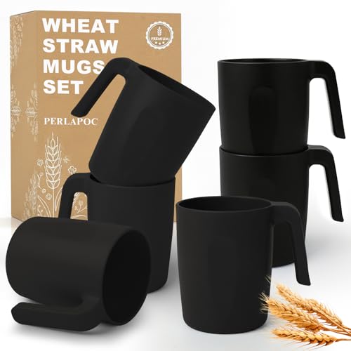 Image of 16OZ Wheat Coffee Mugs, Unbreakable Black Cup with Handle Set of 6