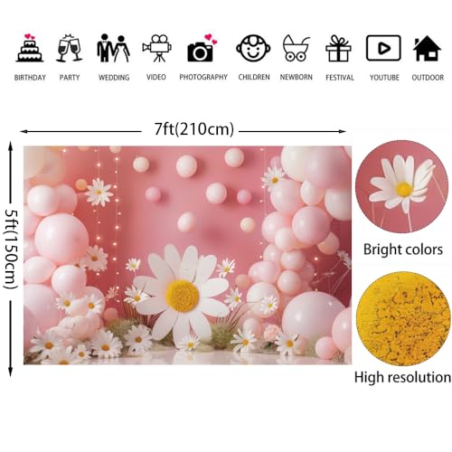 Fondo de Flores Daisy 7x5ft Rosa para Baby Shower miniatura 2