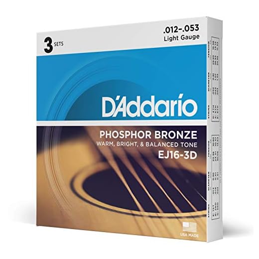 D'Addario Guitar Strings - Phosphor Bronze Acoustic Guitar Strings - EJ16-3D - Rich, Full Tonal Spectrum - For 6 String Guitars - 12-53 Light, 3-Pack