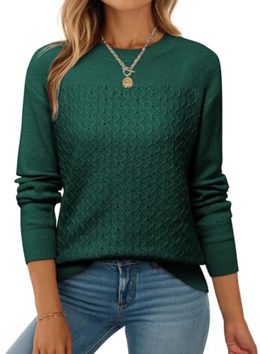 EVALESS Women's Sweaters Cozy Crewneck Long Sleeve Knitted Pullover Tops