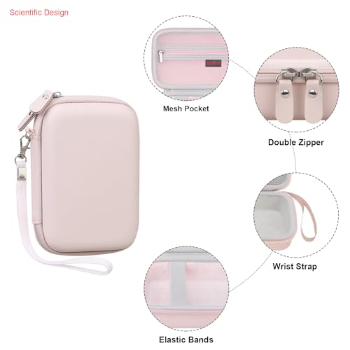 Image of Elonbo Carrying Case for KODAK Mini 2 Retro 2x3 inch P210R 4PASS Portable Photo Printer, Kodak Mini Instant Digital Camera Hard Travel Bag Storage Holder, Pocket Fits Film Cartridge, Inside Pink