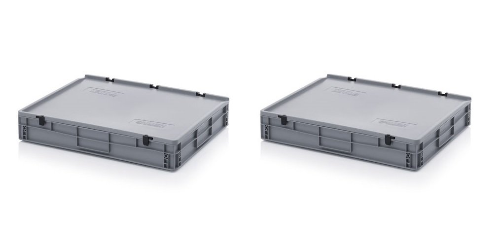 Auer Packaging 2x Eurobehälter-Eurobox 80 x 60 x 13,5 cm mit Scharnierdeckel inkl. gratis Zollstock 2er Set